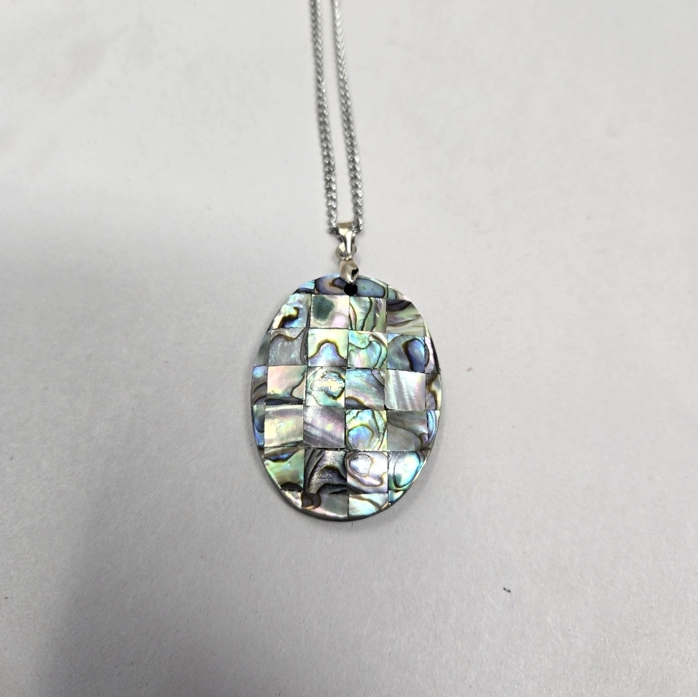 Abalone Shell Patchwork Pendant 18kcp With Silver… - image 4